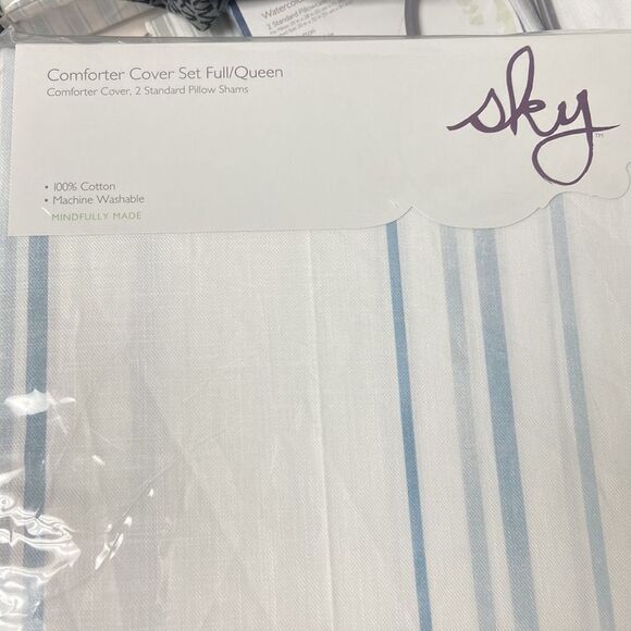 Sky Bristol Stripes Full/ Queen Duvet Set with 2 Standard Shams - Picture 8 of 9